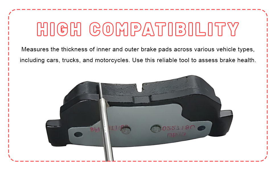 It measures the thickness of brake pads inside and outside vehicles of different makes and models.