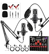 Brvomussy Podcast Equipment Bundle for 2, Audio Interface with Voice Changer Condenser Microphone...
