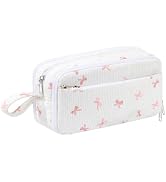 Corduroy Pencil Case, Large Capacity Pencil Pouch with 4 Compartments, Cute Soft Aesthetic Statio...