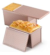 LIANYU Pullman Loaf Pan with Lid, 2 Pack 1 Pound Bread Loaf Baking Pan, Nonstick Homemade Sourdou...