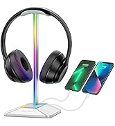 New bee RGB Headphone Stand with 1 USB-C Charging Port and 1 USB Charging Port, Desk Gaming Heads...
