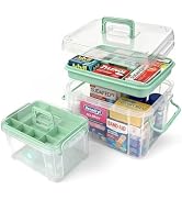 2 Pack Clear Medicine Storage Box with Removable Tray, Large &amp; Small Size Thickened Empty First A...