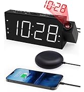 Projection Ceiling Wall Clock with Bed Shaker, 7" LED Digital Clock with 5-Level Brightness Dimme...