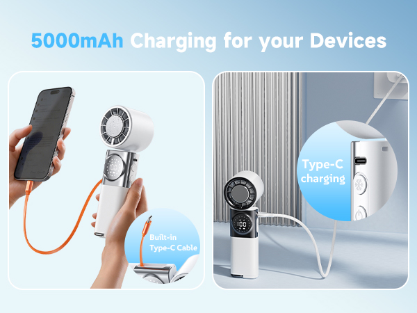 handheld fan with USB C charging