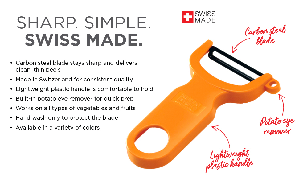 Sharp Simple Swiss Made Original carbon steel blade vegetable peeler.