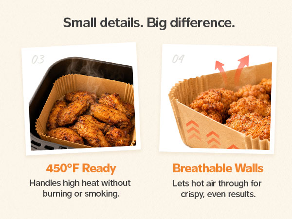 Hands holding heat resistant air fryer liner safe to 450F with breathable leakproof base