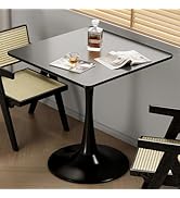 Aofure 24" Black Tulip Table for Kitchen, Small Square Dining Table with Round Corner for 2, Leis...