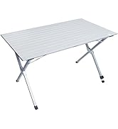 EVER ADVANCED Folding Camping Table with Slatted Top, Aluminium Roll Up Table Height Adjustable, ...
