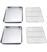 TeamFar 9'' x 7'' x 1'' Toaster Oven Pan with Rack Set of 4, Stainless Steel Compact Toaster Oven...
