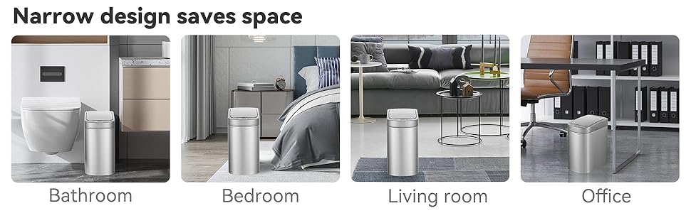 1.8 Gallon Smart Opening Garbage Bin for Bathroom, Bedroom, Kitchen, Office under desk trash can