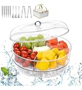 OTraki Premium Chilled Serving Tray for Party, Veggie Tray with Lid &amp; Dip Holder, Rotatable Fruit...