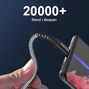 Can bear 10000+ bending test,nylon braided type c cable adds additional durability and tangle free.