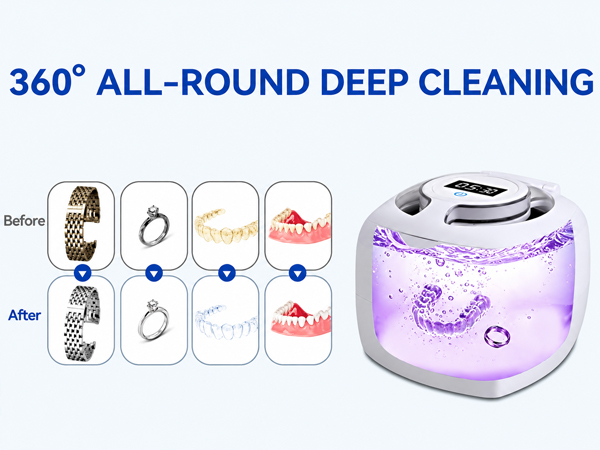 Ultrasonic Retainer Cleaner 48khz Compact Rechargeable Retainer Cleaner Low Noise Digital Timer