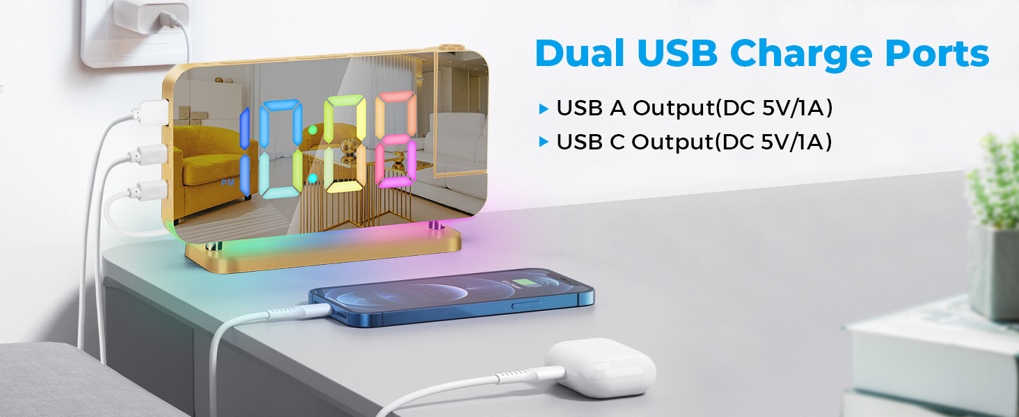 Projection Alarm Clock for Bedroom,7.4" LED Mirror Digital Clock Large Display