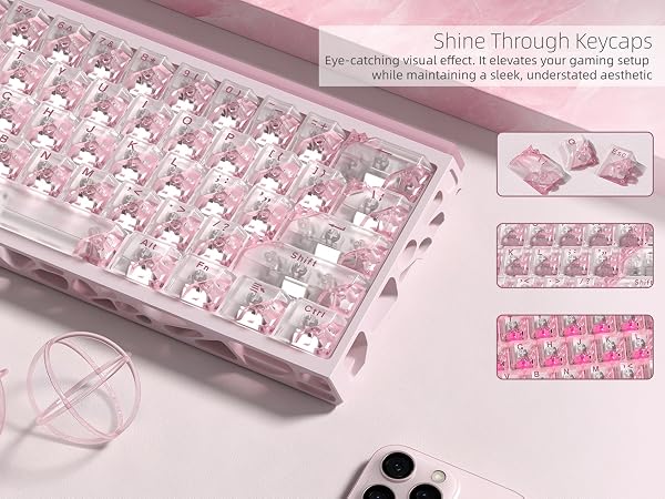 Clear Keycaps, Pink Shine Through Keycaps, Jelly Keycap Transparent keyboard Caps