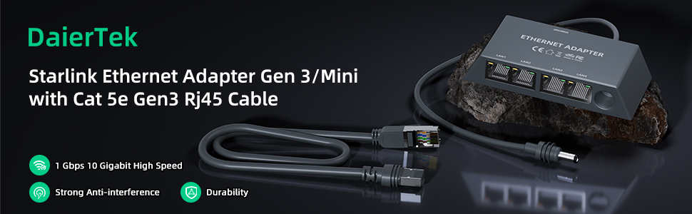 DaierTek Starlink Ethernet Adapter Gen 3/Mini with Cat 5e Gen3 Rj45 Cable