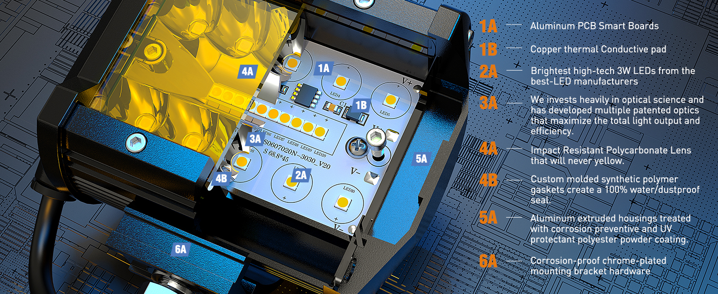 4 Inch 60W Yellow LED Pods with Wiring Harness kit