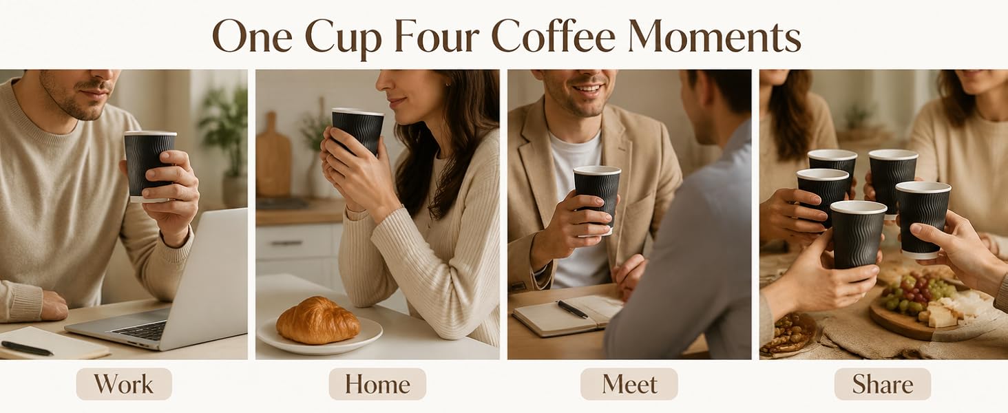 12 oz Disposable Paper Coffee Cups 100 Pack, Leak Proof Insulated Ripple Wall To-Go Cups