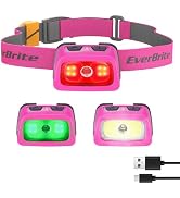 EverBrite Rechargeable Headlamp 350 Lumens, Red Green White Light &amp; Tail Light, 7 Modes with Memo...
