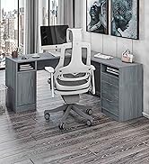 Techni Mobili Functional L-Shaped Computer Desk with storage, L is ?59.5" wide x 59.5" Long, Grey