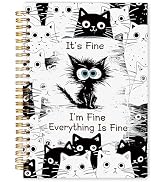 WARDOS Funny Black Cat Office Notebook Journal 5.5x8.3, Cat Lover Gifts, I'm Fine Everything Is F...