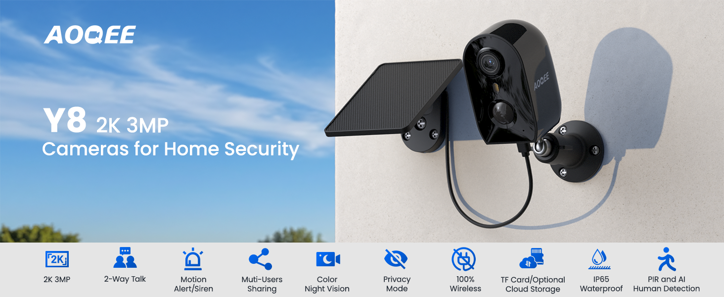 AOQEE Y8 outdoor solar battery security camera