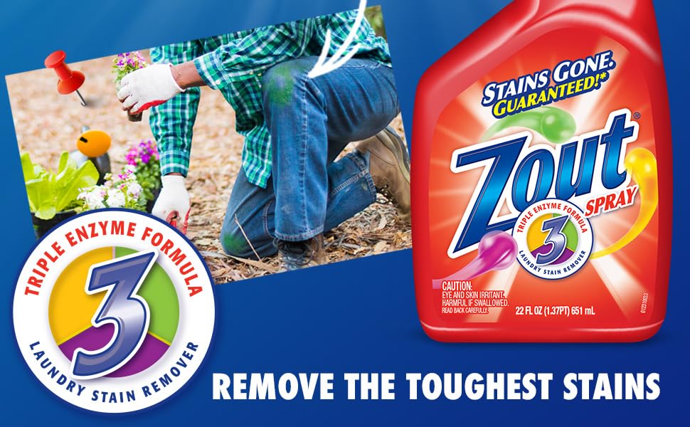Zout Laundry Stain Remover Spray Triple Enzyme Formula, remove the toughest stains