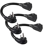 [3 Pack] Flat Plug Short Power Extension Cord - 6inch Black Low Profile Flat Head 3 Prong Grounde...