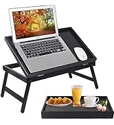 Artmeer Bed Tray Table Breakfast Food Tray with Folding Legs Kitchen Serving Tray for Lap Desks N...