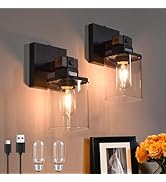 Floresita Battery Operated Wall Sconce 2-Pack Farmhouse Battery Wall Sconces Set of Two Rechargea...