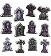 DIYASY 12 Pcs Halloween Miniature Tombstones Figurines, Mini Resin Graveyard Gravestone Tiny Vill...