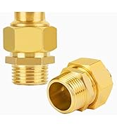 Kinchoix 2 pcs 3/4'' Brass Pipe Fittings Metal Hex Nipple Brass Tone NPT Male Thread Pipe Adapter