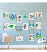 MVRPOWER Kids Art Display for Wall, 4.9ft Wooden Bead Garland Photo String with 12 Single Clips+2...