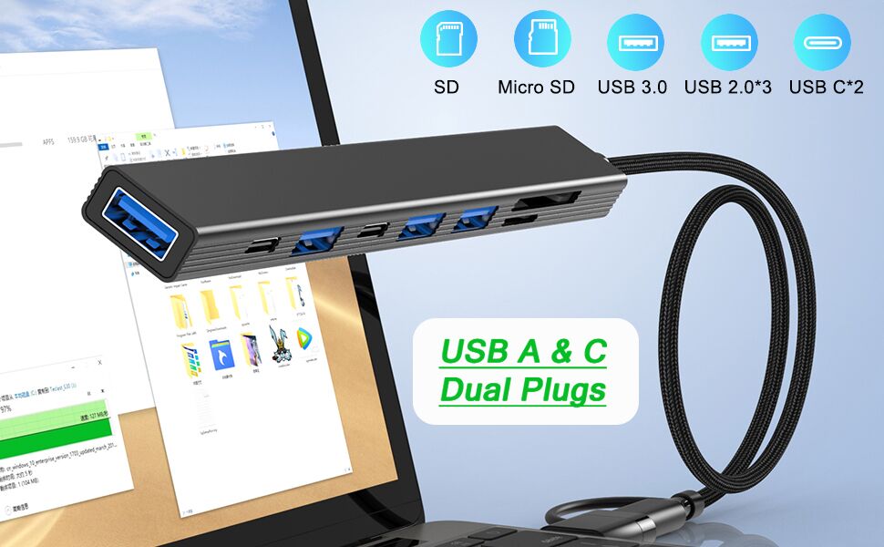 8 in 1 USB C Hub USB Hub 3.0 with SD Card Reader