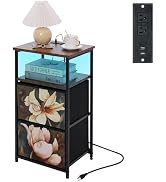 ALBAD Nightstand with Charging/Charger Station, LED Night Stand for Bedroom, Bedside Table with S...