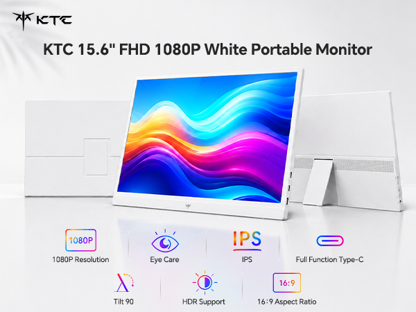 KTC 15.6" FHD 1080P White Portable Monitor