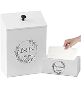 Magnetic Lint Bin and Dryer Sheet Holder Set for Laundry Room, Farmhouse Wooden Lint Trash Can wi...