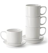 DOWAN Coffee Mugs Set of 4, 12oz White Ceramic Mugs, Coffee Cup and Saucer Set of 4 For Latte/Mil...