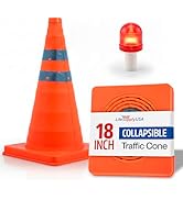 18" Collapsible Traffic Safety Cones with LED Light Lamp Bright Orange Road Reflectors with Refle...