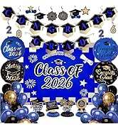 Graduation Decorations Class of 2026 Grad Party Supplies Set with Congrats Grad Backdrop Blue Che...