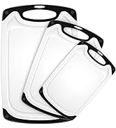 Plastic Cutting Board, 3 Pieces Dishwasher Safe Cutting Boards with Juice Grooves, Easy Grip Hand...
