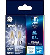 GE Reveal LED Light Bulbs, 60 Watt, A15 Ceiling Fan Bulbs, Medium Base (2 Pack)