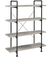 Donext 4 Tier Tall Bookshelf, Wood and Metal Vertical Display Book Shelf, Industrial 4 Shelf Book...
