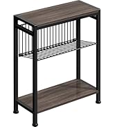Homedawn Small Side Table for Small Space, 3-Tier Narrow End Tablewith Magazine Holder,Small Nigh...