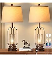 SRJJA 28" Table Lamps for Living Room Set of 2, Retro Farmhouse 3-Way Dimmable Industrial Touch B...