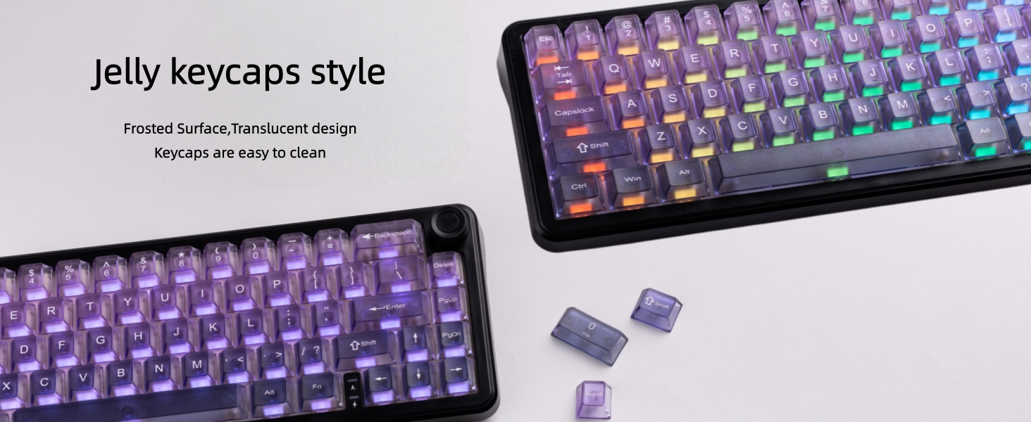 Gradient Purple Frosted keycaps,Translucent Jelly Key caps Set,Shine Through Key caps,Cherry Profile