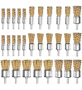 ATOPLEE 30pcs Brass Coated Wire Brush Wheel &amp; Cup Brush Set with 1/4 Inch Round Shank,6 Sizes Cri...