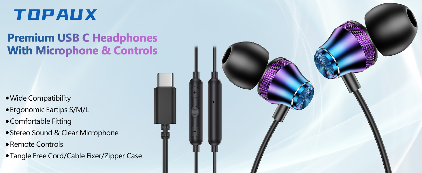 USB C Headphones Type C Earbuds for iPhone 16 Pro Max 16e 15 In-Ear Noise Canceling Volume Control