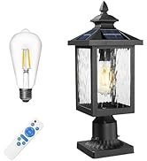 FEMILA Solar Post Lights Outdoor, 17" Dusk to Dawn Lamp Posts Outdoor Lighting, Aluminum Glass Li...