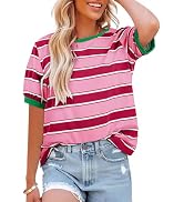 Dokotoo Womens Summer Tops 2026 Striped Color Block Short Sleeve Fashion T-Shirts Crewneck Casual...